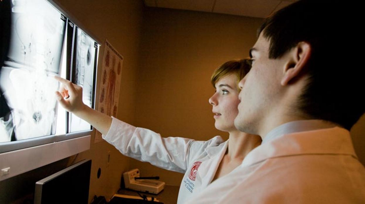 Two MCPHS students from the School of Medical Imaging and Therapeutics analyze a scan