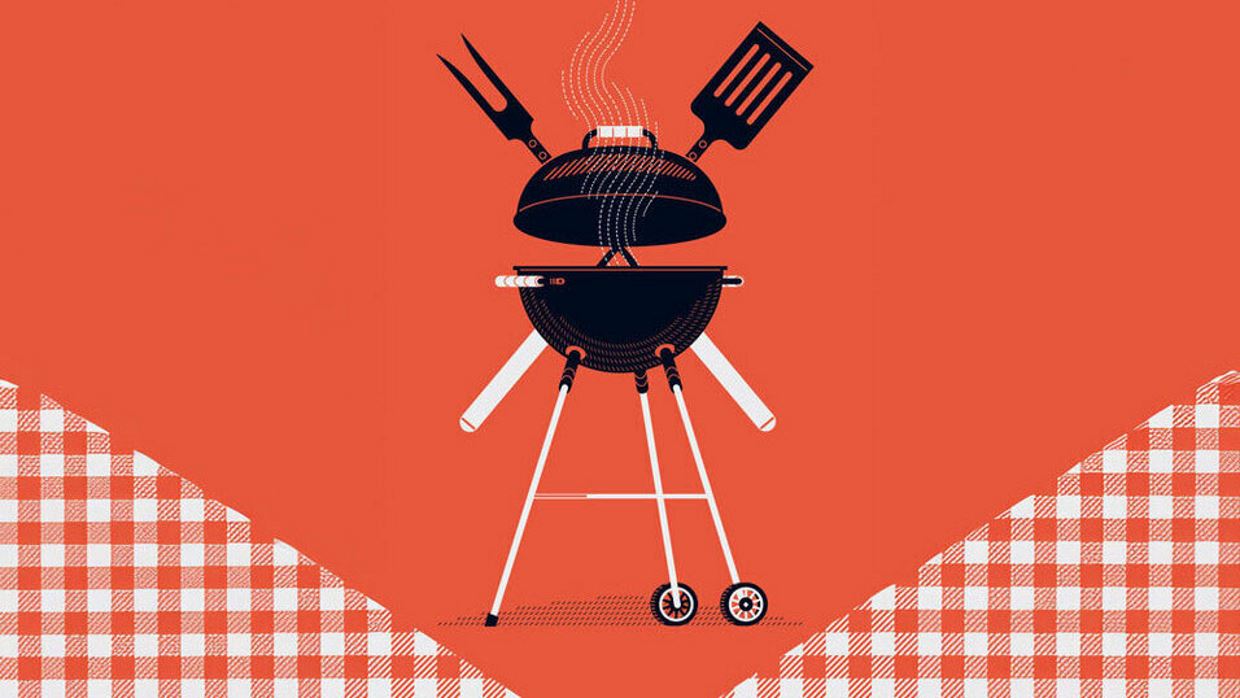 Illustration of grill with utensils