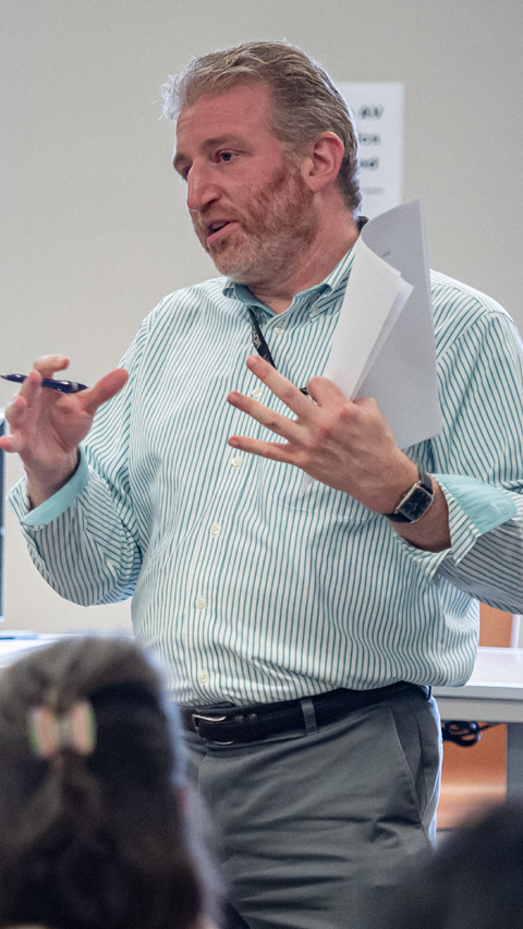 MCPHS faculty member talking. 