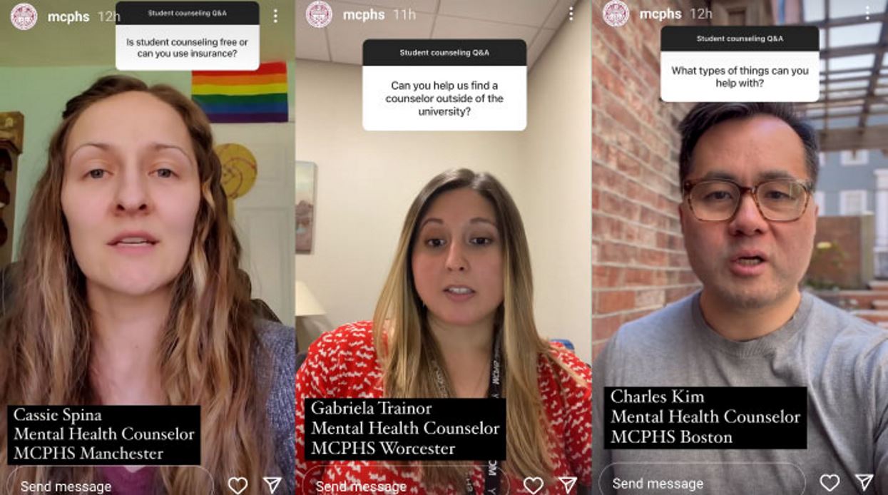 Counseling Services team members at MCPHS answer questions on Instagram stories for Mental Health Awareness Month