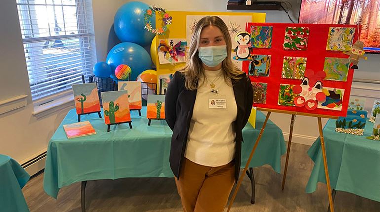 Morgan Hoopengardner, Master of Science in Occupational Therapy '22, presents art therapy projects.