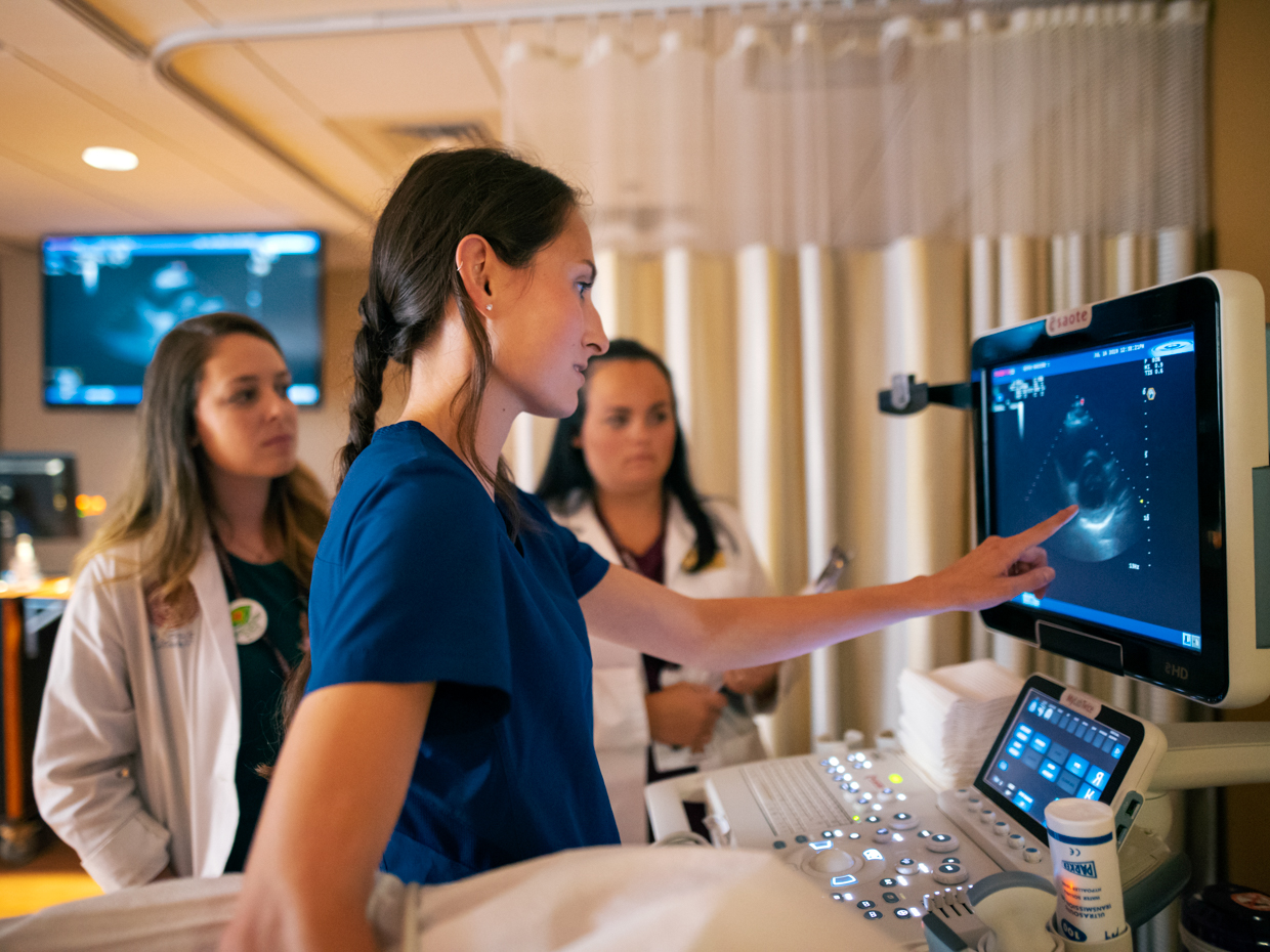 Students performing an ultrasound.