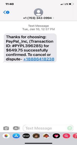 Screenshot of a text message phishing scam.